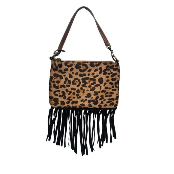 NWT! Justin Cheetah Red Western Fringe Convertible Mini Shoulder Wristlet Bag - Picture 1 of 6